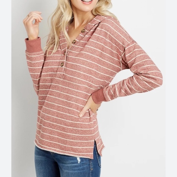 Maurices Tan and White Striped Hoodie - Picture 1 of 7